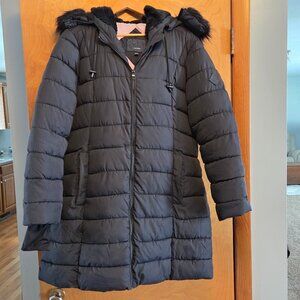 Steve Madden Black Coat Jacket XL Faux Fur Accent Hooded Puffer Parka
